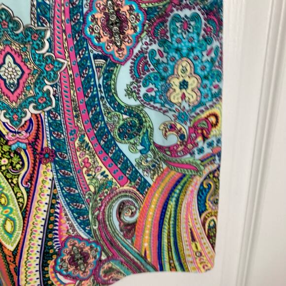 TOMMY HILFIGER Dress Size 2/XS Petite Multicolor Bold Jaipur Paisley Bell Sleeve - Picture 6 of 8